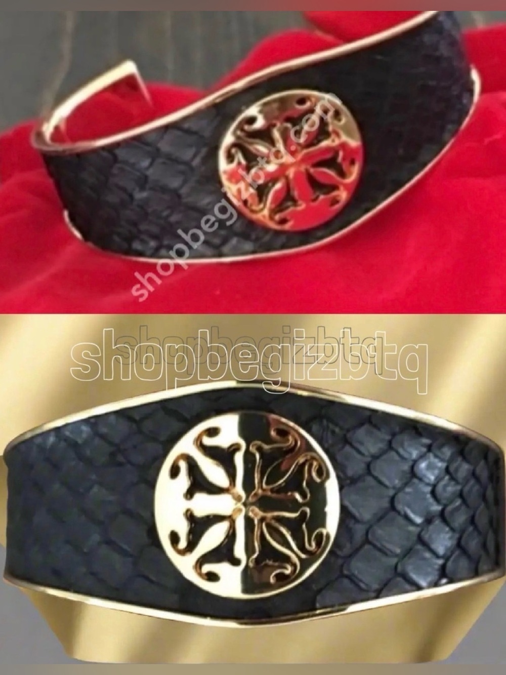 NWOT Rustic Cuff Gold Metal & Vegan Leather Cut Black Bracelet